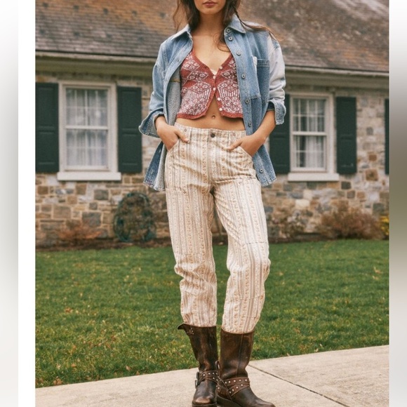 NEW FREE PEOPLE Supersonic Printed Slim Pants / Farmhouse Grey Combo  Size: 4 - Picture 6 of 8